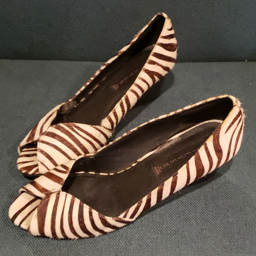 Zebra wedge heeled peep toe shoes